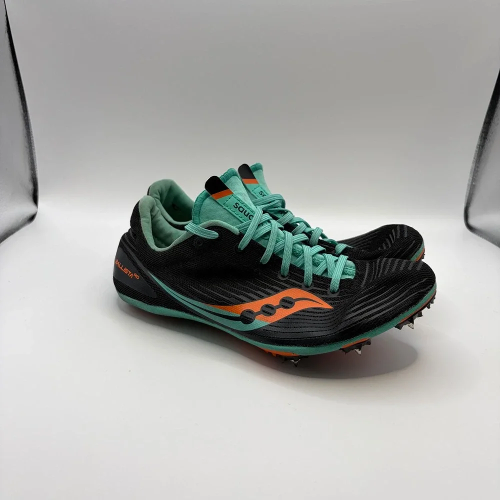 Saucony Ballista MD Womens Track Field Spikes Black Teal Orange S19071-26 Sz 6.5